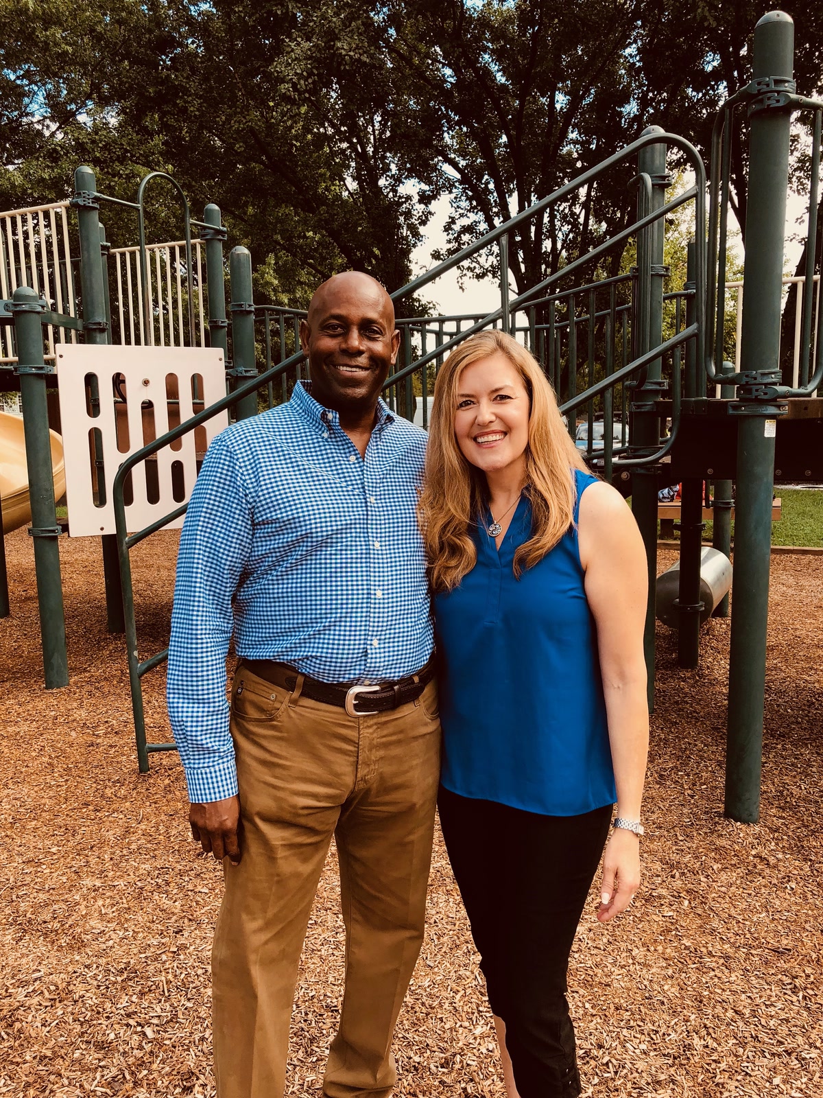 Forest Hayes with Congresswoman Jennifer Wexton at a playground